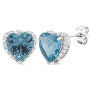 Sterling Silver Heart Shape Blue Topaz CZ Earrings